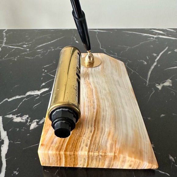 Vintage Onyx Rolling Date Fountain Pen Office Desk Stand Light Natural Patina - Picture 6 of 11